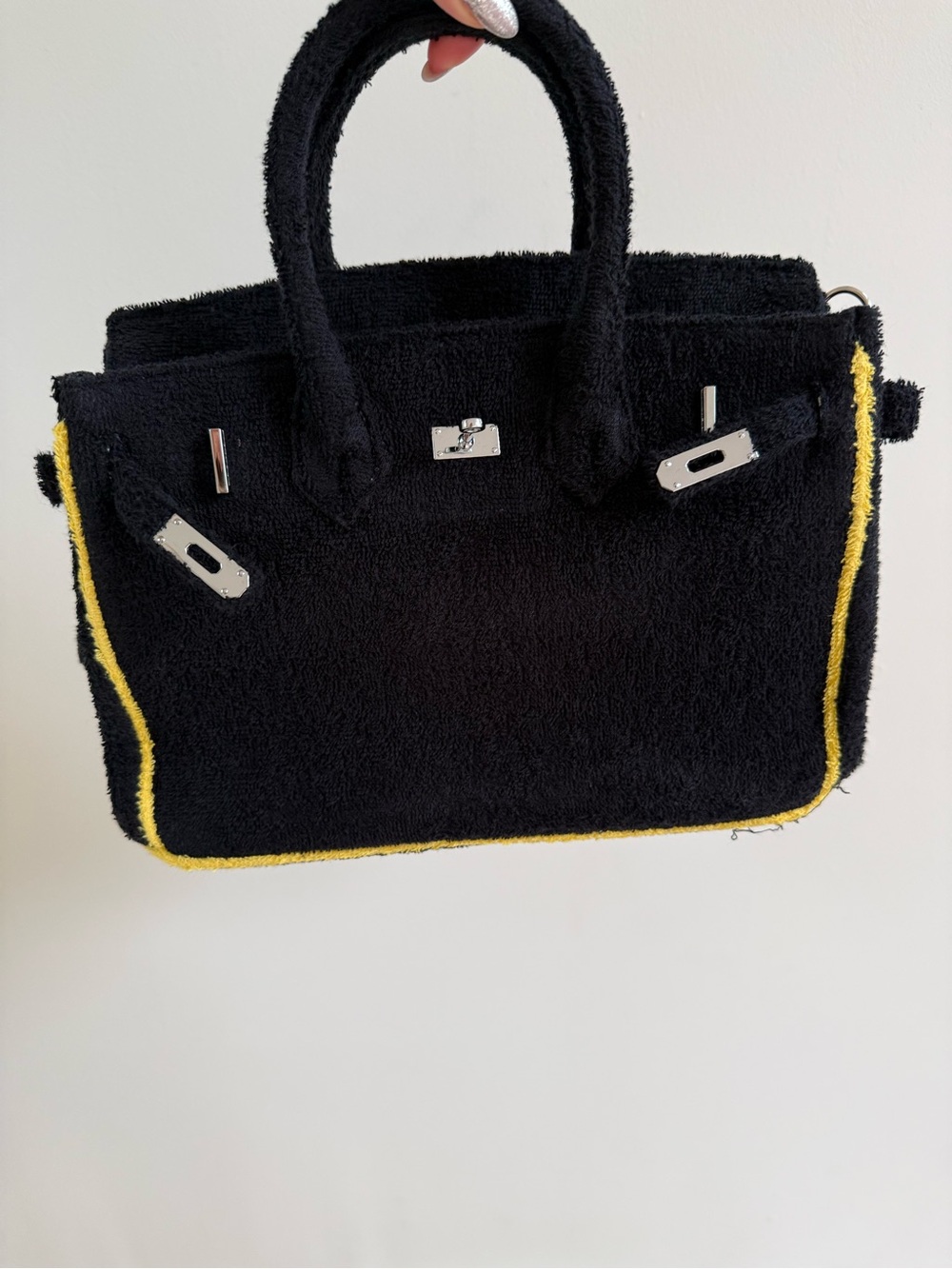 Boatkin Black Women's Tote Bag with Yellow Trim - Lux Terry Texture - Picture 2 of 4